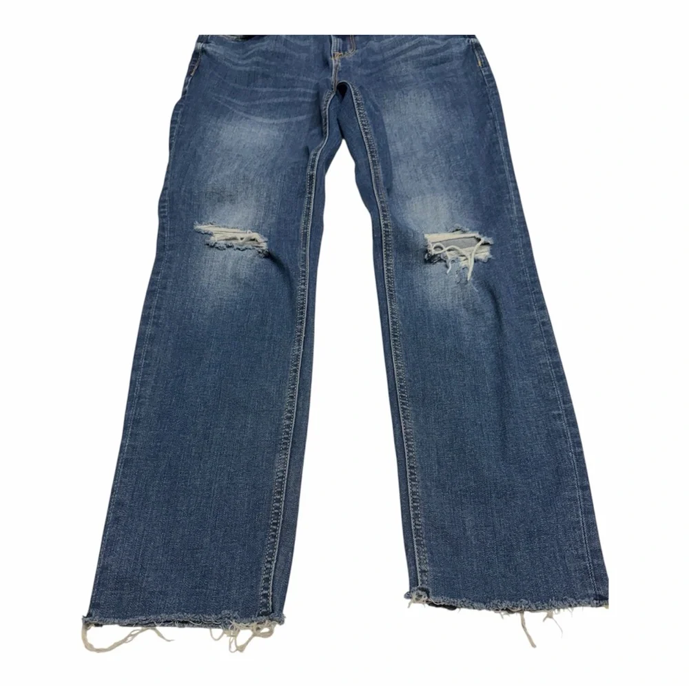 Old Navy Size 2 Distressed Boyfriend Straight Leg Blue Jeans Raw Hem - Picture 2 of 7